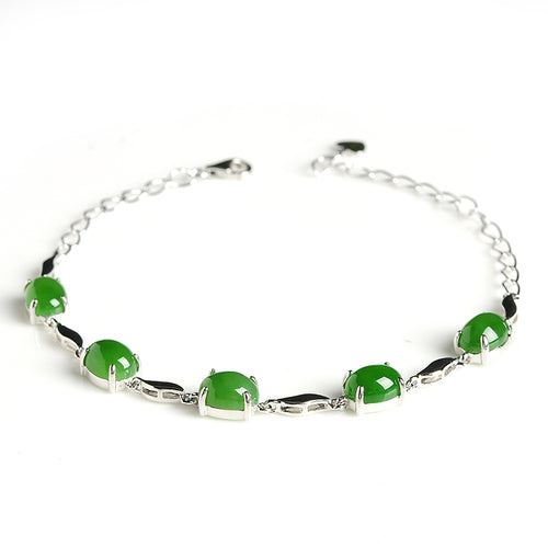 Natural jade green nephrite silver bracelet wholesale