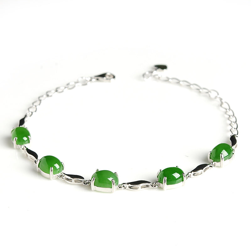 Natural jade green nephrite silver bracelet wholesale
