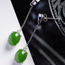 Natural Jade Earrings Nephrite Silver Zircon Earrings