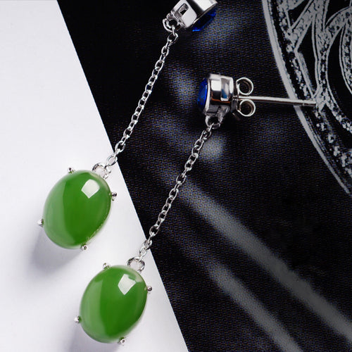 Natural Jade Earrings Nephrite Silver Zircon Earrings