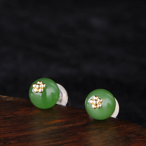 Natural Jade Earrings Nephrite Silver Earrings