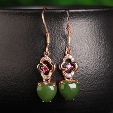 Natural Jade Earrings Nephrite Silver Zircon Earrings