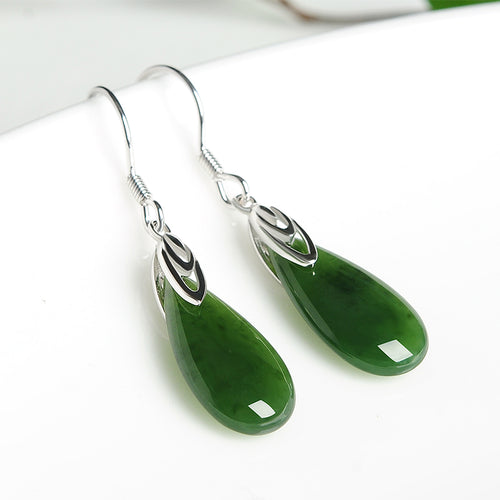 Natural Jade Earrings Nephrite Silver Earrings