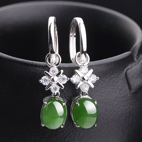 Natural Jade Earrings Nephrite Silver Earrings