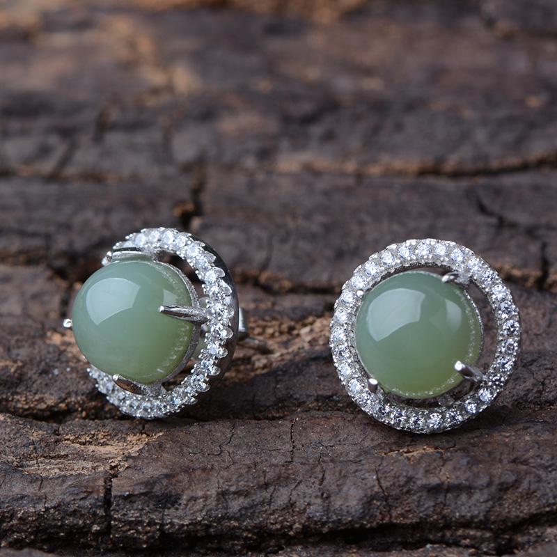 Jade Nephrite Silver Jade Earrings