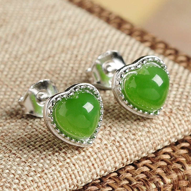 Natural jade earrings silver nephrite earrings wholesale