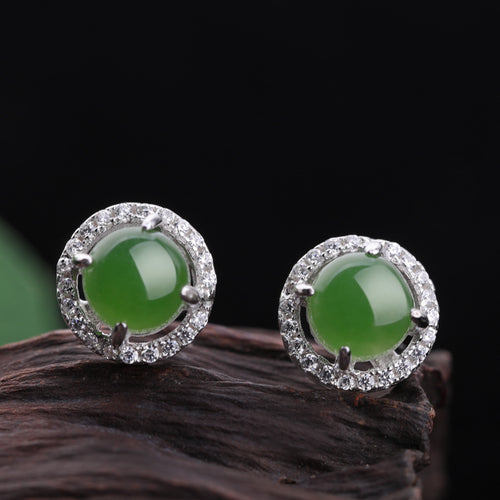 Natural Jade Earrings Nephrite Silver Earrings