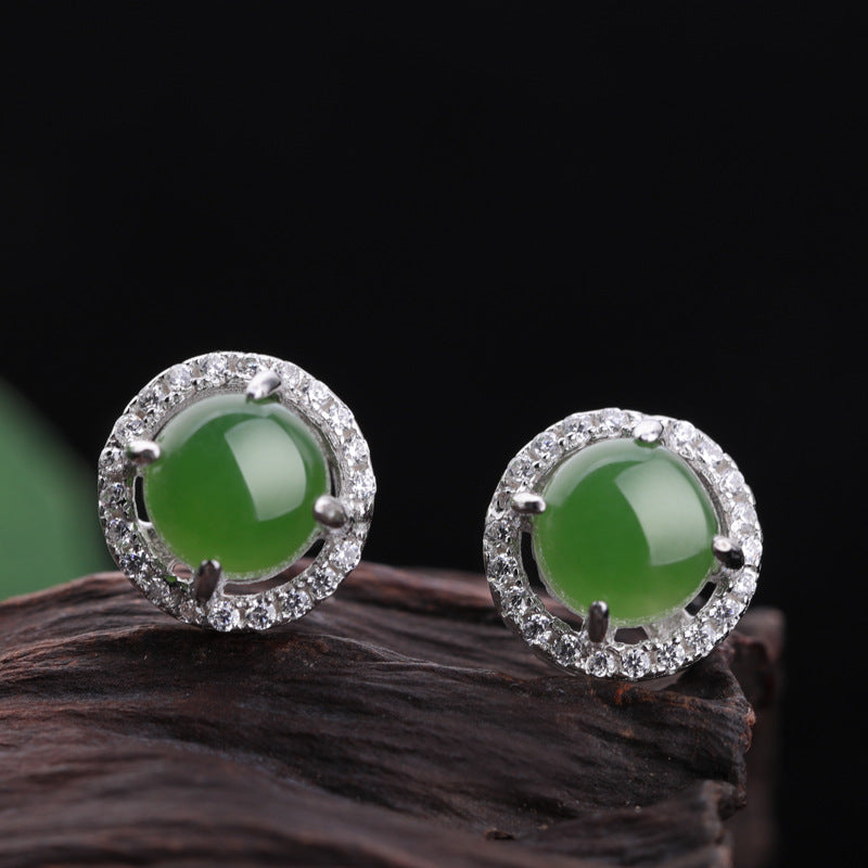 Natural Jade Earrings Nephrite Silver Earrings