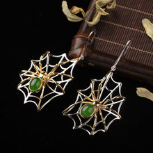 Natural Jade Earrings Nephrite Silver Spider Earrings
