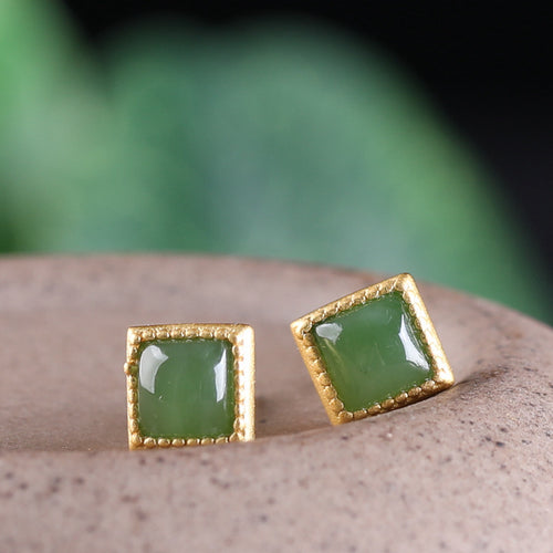 Natural Jade Earrings Nephrite Silver Earrings
