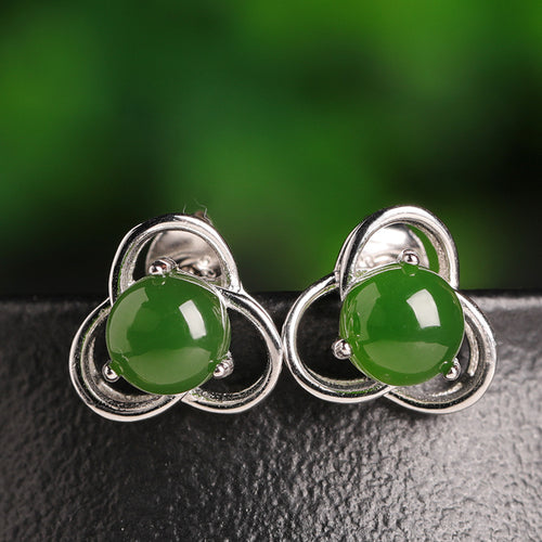 Natural Jade Earrings Nephrite Silver Earrings