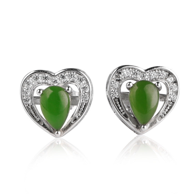 Natural Jade Earrings Nephrite Silver Zircon Earrings