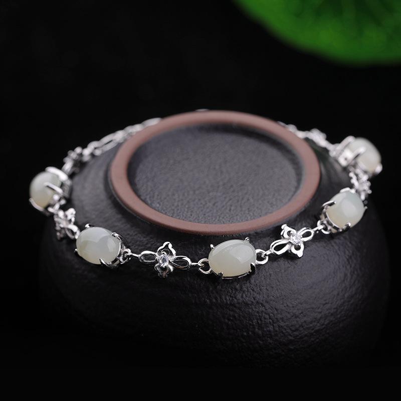 Natural Jade Bracelet Nephrite Silver Bracelet