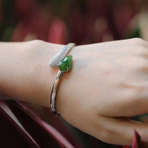 Natural Jade Bracelet Nephrite Silver Bracelet