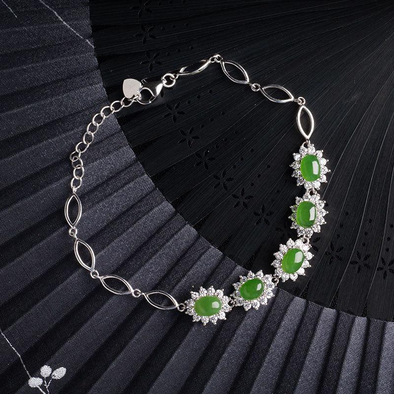 Natural Jade Bracelet Nephrite Silver Bracelet