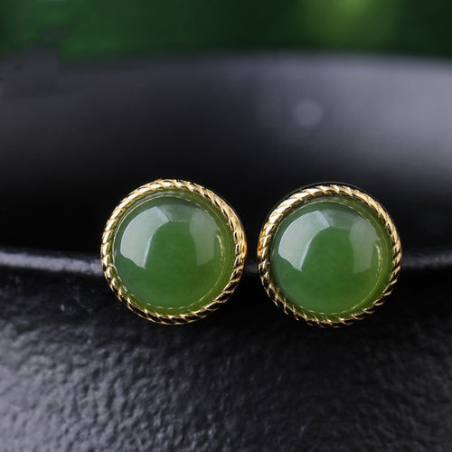 Natural Jade Earrings Nephrite Silver Earrings