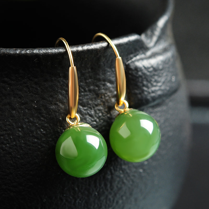Natural jade earrings nephrite gold earrings wholesale