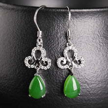 Natural Jade Earrings Nephrite Silver Zircon Earrings