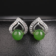 Natural Jade Earrings Nephrite Silver Zircon Earrings