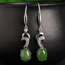 Natural Jade Earrings Nephrite Silver Zircon Earrings