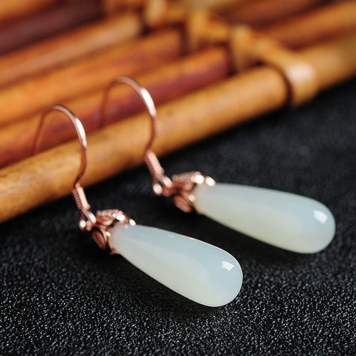 Natural jade earrings silver nephrite earrings wholesale