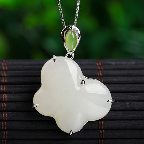 Natural Jade Pendant Nephrite Silver Butterfly Pendant