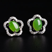 Natural Jade Earrings Nephrite Silver Zircon Earrings