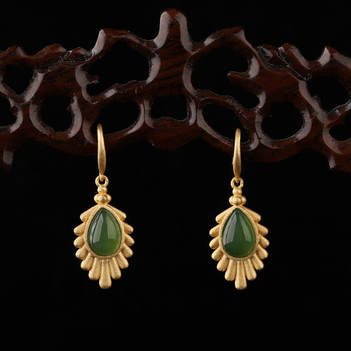Natural Jade Earrings Nephrite Silver Earrings