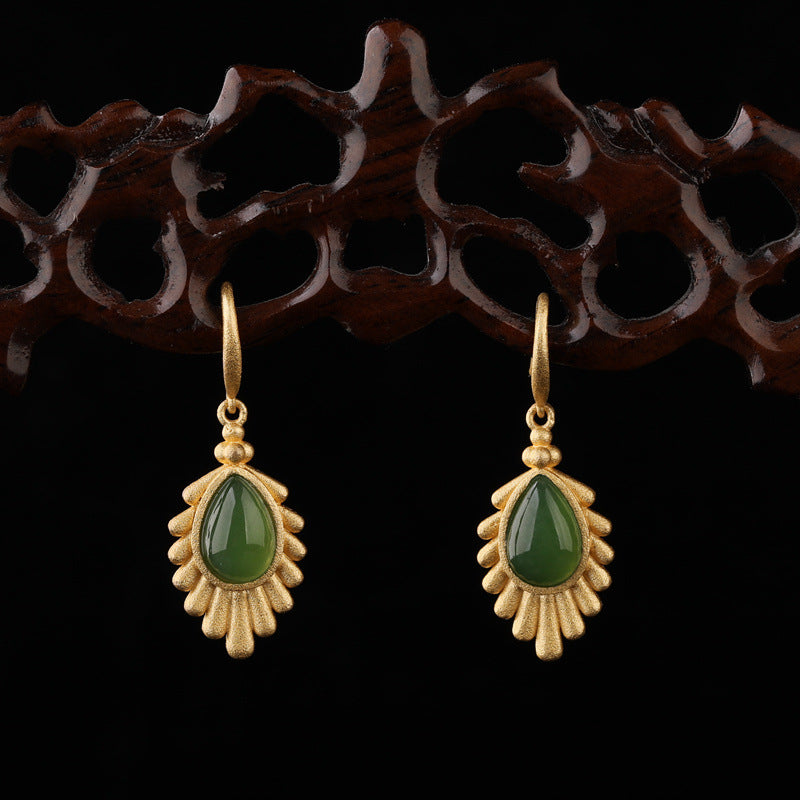 Natural Jade Earrings Nephrite Silver Earrings