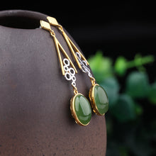 Natural Jade Earrings Nephrite Silver Zircon Earrings
