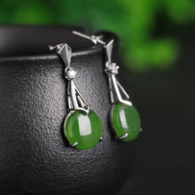 Natural Jade Earrings Nephrite Silver Zircon Earrings