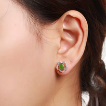 Natural Jade Earrings Nephrite Silver Zircon Earrings