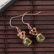 Natural Jade Earrings Nephrite Silver Zircon Earrings