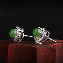 Natural Jade Earrings Nephrite Silver Zircon Earrings