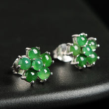 Natural jade earrings jadeite silver flower earrings