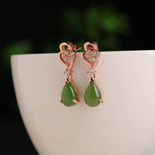 Natural Jade Earrings Nephrite Silver Zircon Earrings