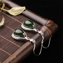 Natural Jade Earrings Nephrite Silver Zircon Earrings