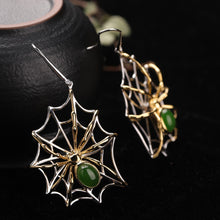 Natural Jade Earrings Nephrite Silver Spider Earrings