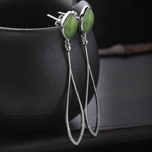 Natural Jade Earrings Nephrite Silver Zircon Earrings