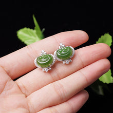 Natural Jade Earrings Nephrite Silver Zircon Ruyi Earrings