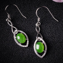 Natural Jade Earrings Nephrite Silver Zircon Earrings