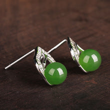 Natural Jade Earrings Nephrite Silver Zircon Earrings