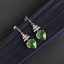 Natural Jade Earrings Nephrite Silver Zircon Earrings