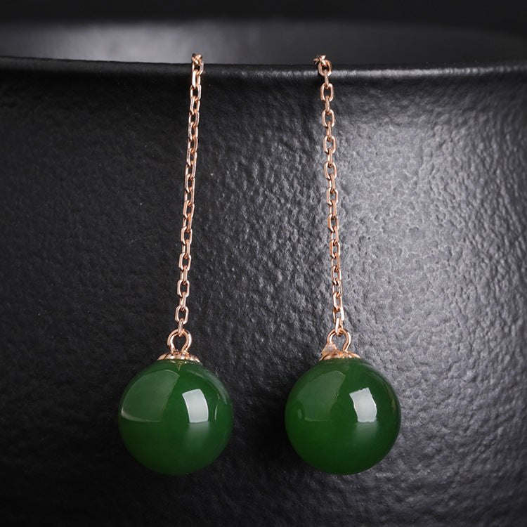 Natural Jade Earrings Nephrite Gold Earrings