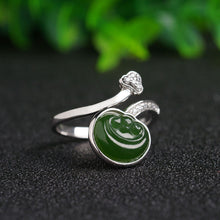 Natural Jade Ring Nephrite Silver Zircon Ruyi Adjustable Ring