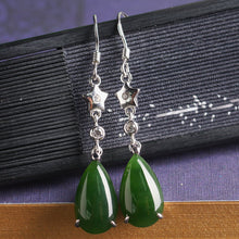 Natural Jade Earrings Nephrite Silver Zircon Earrings
