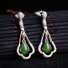Natural Jade Earrings Nephrite Silver Zircon Earrings
