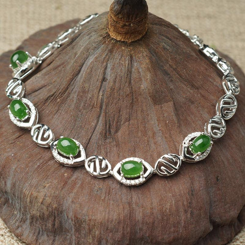 Natural Jade Bracelet Nephrite Silver Bracelet