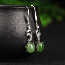 Natural Jade Earrings Nephrite Silver Zircon Earrings