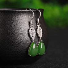 Natural Jade Earrings Nephrite Silver Zircon Earrings